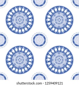 Seamless blue and white pattern for ceramic, porcelain, chinaware design