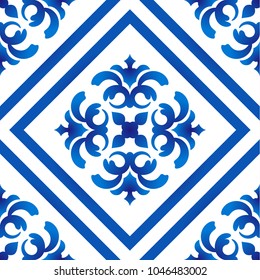 seamless blue and white pattern for design, porcelain, chinaware, ceramic, tile, ceiling, texture vector illustration