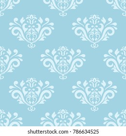 Seamless blue and white pattern with wallpaper ornaments