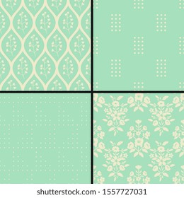 Seamless blue and white patterns set