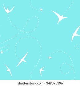 Seamless blue and white swallows pattern