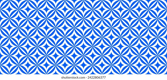 Seamless blue white tile pattern. Portuguese ceramic mosaic wallpaper. Abstract geometric repeating decor for floor, wall, kitchen, bath, print. Simple ornamental indigo backdrop. Vector texture