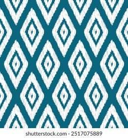 Seamless blue and white vintage ikat diamonds outline textile pattern vector
