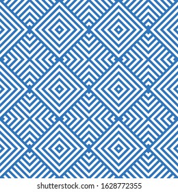 Seamless blue and white vintage op art striped squares geometric pattern vector