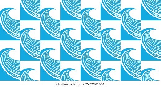 Seamless blue and white wave pattern. Retro wave background for surface design, apparel fabric, packaging, web, print and decor. Nautical, marine, surf, summer, coastal and beach vibes.