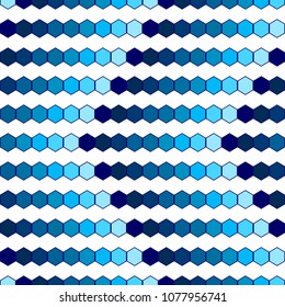 Seamless blue and whitebackground on which the arrow points left or back. Vector polygonal pattern made of hexagon.