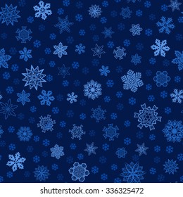 Seamless blue winter background with snowflakes. Vector pattern for Christmas and New Year holidays.