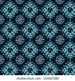 Seamless blue winter pattern with snowflakes.  