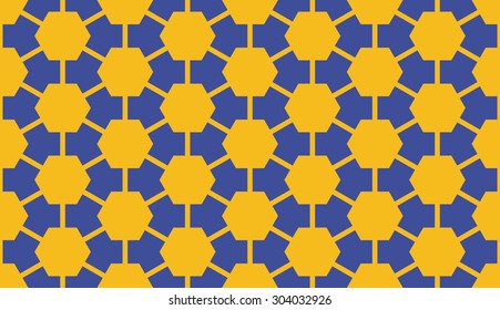 Seamless blue and yellow connected hexagons honeycomb pattern vector