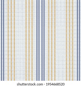  Seamless  blue yellow farmhouse style stripes texture. Shabby chic style weave  background. Line striped  fabric for kitchen towel material, table cloth, wallpaper. Vector