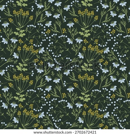 Seamless blue and yellow flowers pattern