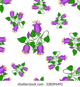 Seamless bluebell floral pattern on white background. Vector illustration. Can be used for fabrics, wallpapers, wrapping design, scrap-booking, web sites, flyers, invitation, etc