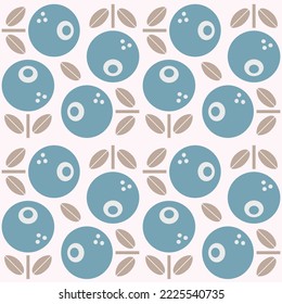 Seamless blueberry and leaves vector pattern. Summer fruit background. Trendy pattern for home decor, textile, fabric, fashion. Childish pattern design. Simple vector illustration with healthy food