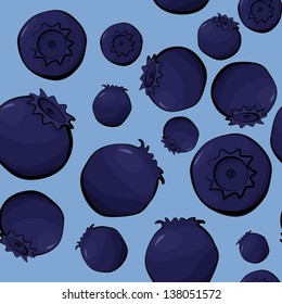 Seamless blueberry pattern background on blue