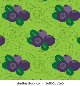 seamless blueberry pattern. natural blueberries pattern on green background. seamless pattern for packaging, printing, textile etc.
