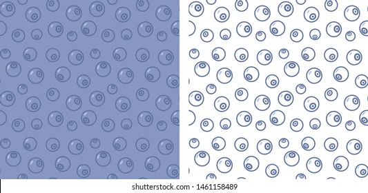 Seamless blueberry patterns. Two linear vector illustrations of tasty bilberries, blueberries or huckleberries.