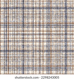 Seamless blue,brown and beige farmhouse style check texture. Woven linen cloth pattern background.textile check texture background pattern. spring summer colours check texture.