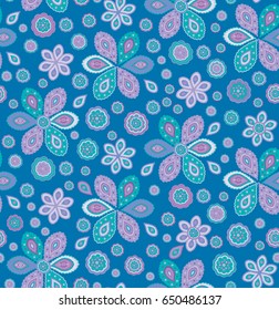 Seamless blue-liac - turquoise  vector paisley pattern