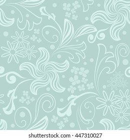 Seamless bluish green floral vector background. 
