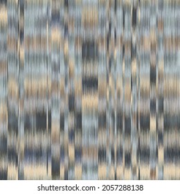 Seamless blurred ombre fuzzy techno glitch error pattern for surface design and print. Vector textile illustration. Multicolored blurry boho stripes of color. Psychedelic ethnic graphic motif swatch.