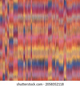 Seamless blurred ombre fuzzy techno glitch error pattern for surface design and print. Vector textile illustration. Multicolored blurry boho stripes of color. Psychedelic ethnic graphic motif swatch.