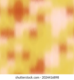 Seamless blurred ombre fuzzy tribal chic ikat pattern for surface design and print. Vector textile illustration. Multicolored spots boho of color in a grid. Psychedelic ethnic graphic motif swatch.