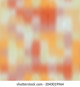 Seamless blurred ombre fuzzy tribal chic ikat pattern for surface design and print. Vector textile illustration. Multicolored spots boho of color in a grid. Psychedelic ethnic graphic motif swatch.