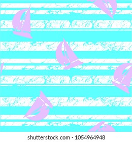 seamless boat pattern on striped background, baby vector illustration
