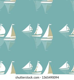 Seamless boats pattern, pastel regatta vector illustration, yacht vector design