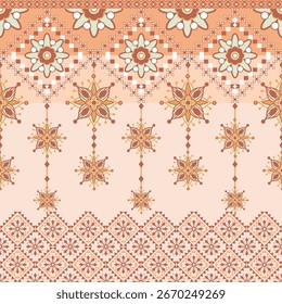 Seamless Bohemian Floral Geometric Pattern in Warm Earth Tones