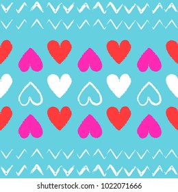 Seamless boho chic heart shape pattern for Valentine's day. Vector pattern with Ethnic and tribal motifs.