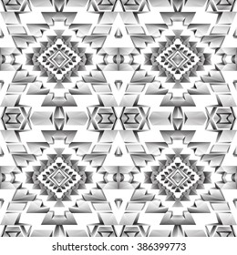 Seamless boho chic pattern with tribal aztec ornament. Made in low poly triangular style. Diamond imitation.