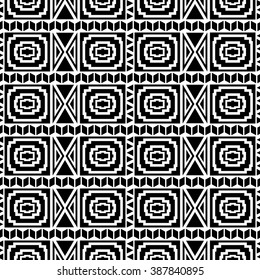 Seamless boho chic pattern with tribal aztec elements. Vector ethnic wallpaper. Black and white.