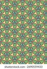 Padrão floral de Boho sem costura com estilo retro étnico em verde e bege