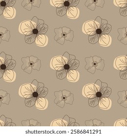 Seamless boho floral pattern with hand-drawn flowers in earthy tones. Perfect for fabric, wallpaper, and decor