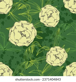 Seamless boho floral pattern with peony flowers. Retro collage pattern. Contemporary print for wedding stationary, greetings, wallpapers, fashion, backgrounds, textures, DIY, wrappers, cards