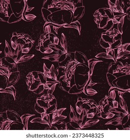 Seamless boho floral pattern with peony flowers. Retro collage pattern. Contemporary print for wedding stationary, greetings, wallpapers, fashion, backgrounds, textures, DIY, wrappers, cards