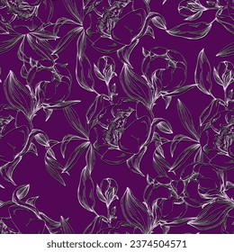 Nahtlose Boho Blumenmuster mit Peronenblumen. Retro-Collage-Muster. Zeitgenössischer Druck für Hochzeitsfeste, Grüße, Wallpaper, Mode, Hintergründe, Texturen, Heimwerker, Wrapper, Karten
