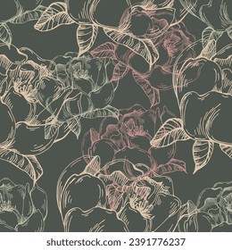 Seamless boho floral pattern with peony flowers. Retro collage pattern. Contemporary print for wedding stationary, greetings, wallpapers, fashion, backgrounds, textures, DIY, wrappers, cards