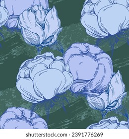 Seamless boho floral pattern with peony flowers. Retro collage pattern. Contemporary print for wedding stationary, greetings, wallpapers, fashion, backgrounds, textures, DIY, wrappers, cards