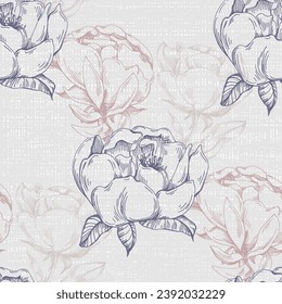 Seamless boho floral pattern with peony flowers. Retro collage pattern. Contemporary print for wedding stationary, greetings, wallpapers, fashion, backgrounds, textures, DIY, wrappers, cards