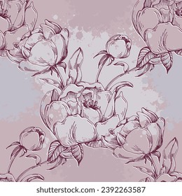 Seamless boho floral pattern with peony flowers. Retro collage pattern. Contemporary print for wedding stationary, greetings, wallpapers, fashion, backgrounds, textures, DIY, wrappers, cards