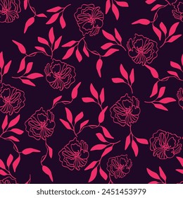 Seamless boho floral pattern with pink peony flowers. Retro collage pattern. Contemporary print for wedding stationary, greetings, wallpapers, fashion, backgrounds