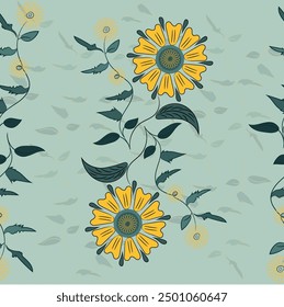 Patrón floral boho sin fisuras con vides de flores de sol. Patrón de vid retro. Impresión contemporánea para boda papelería, saludos, Fondos de pantalla, moda, fondos, texturas, bricolaje, envoltorios, tarjetas, tela