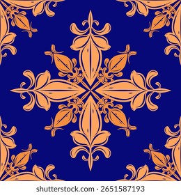Sem emenda Boho Florais Royal Motif Elegance Botany Ornamento Delicado Padrão de Repetição Detalhado. Bright Orange Embellishment Design de luxo para telhas seda papel de parede roupas Boêmio moda florescer Ascot