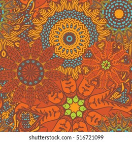 Seamless boho mandala pattern. Vintage decorative elements. Hand drawn background. Islam, Arabic, Indian, ottoman motifs. Perfect for printing on fabric or paper.