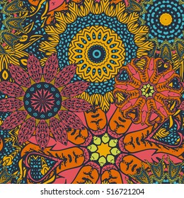 Seamless boho mandala pattern. Vintage decorative elements. Hand drawn background. Islam, Arabic, Indian, ottoman motifs. Perfect for printing on fabric or paper.