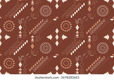 Boho sem costura poster geométrico mínimo misturando linhas retas e formas inspiradas na tecnologia. Areia quente e bege pálido em terracota profunda irradiam charme de deserto rústico, equilíbrio terroso, para arte e moda.