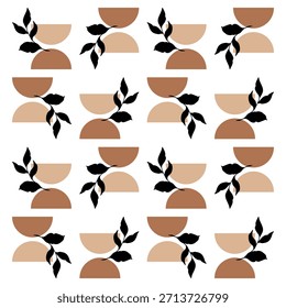 Modelo abstracto minimalista boho inconsútil con las Formas geométricas semicirculares y las siluetas de la hoja. Conjunto boho abstracto minimalista.