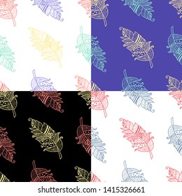 Seamless Boho Pattern with Ethnic Feathers, hand drawn vector illustration, can be used for wallpaper, web page background, greeting cards, fabric print.